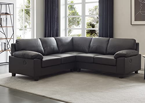 SC Furniture Ltd Black High Grade Real Genuine Leather Corner Sofa + USB Ports BOSTON (Black)