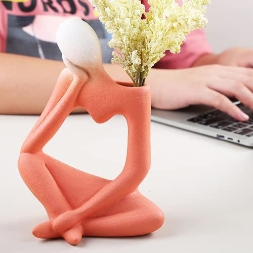 Arawat Vaso Pensatore Deco Soggiorno Moderno Rosso Corpo Per Erba Di Pampa Estetico Fiore Libro Faccia Ceramica Tulipano Scultura Regalo 19 Cm