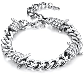 Bandmax Gothic Barbed Wire Chain Bracelet for Men Women Stainless Steel Punk Thorns Chain Bracelets Biker 9MM Chunky Link Chain Bracelets Gift