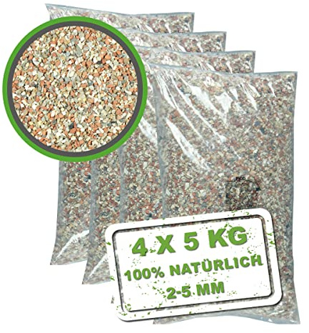 MeineHennen Mineralgrit 4X 5kg 2-5mm Körnung Kalkstein, Hühnergrit, Pickstein für Hühner, Gritstein, Futterkalk zur Förderung von stabileren Eierschalen, Knochen und Federn