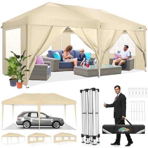 COBIZI Faltpavillon 3x6 Pavillon Wasserdicht Winterfest Pop Up Pavillon Klappbar 3x6 Zelt mit 6 Seitenwnden 3 Höhenverstellbar UV-Schutz Gardenpavillon Partyzelt für Markt, Freien Event (Khaki)