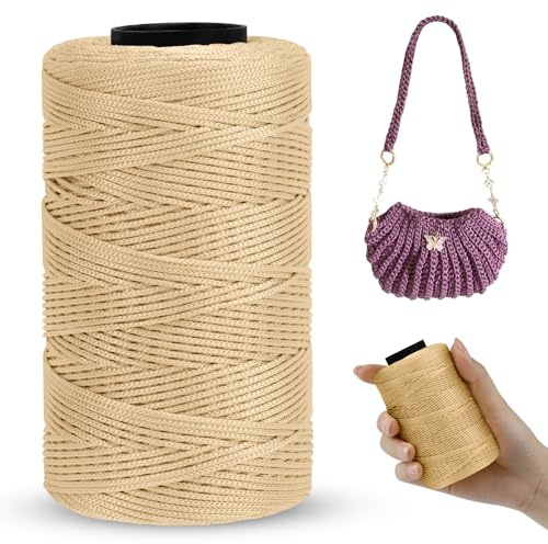 LEREATI Kordel für Handtaschen, Häkeln, flach, Makramee-Draht, 1 mm x 230 m, buntes Seil für Häkeltaschen, Wandteppiche, DIY (Helle Khaki)