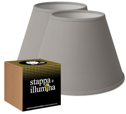 Doppio kit Paralume e Stappa e illumina per trasformare la tua lampada bottiglia con un paralume (2 Kit con paralume Grigio da 25cm)