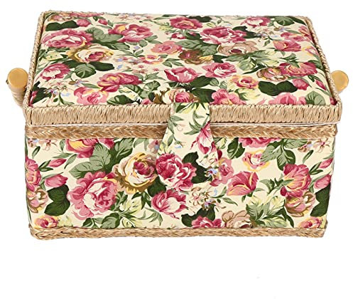 Nähkorb, Nähkorb-Organizer, Haushalts-Aufbewahrungsbox, Basteln, Nähwerkzeug, Nadelfadenkorb, Stoff-Nähkorb, Nähkasten für Nähzubehör für Handarbeit, Haushalt (pastorale Rose)
