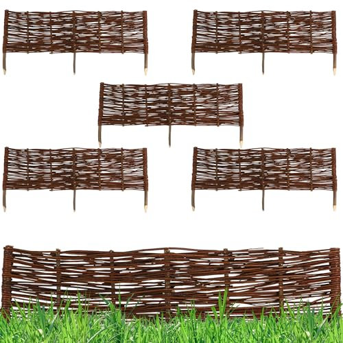 Natursache I 5 x Weidenzaun Beeteinfassung Holz I Beetumrandung & Steckzaun aus Weide I Sichtschutz Zaunelemente I Beetzaun aus Weidengeflecht I Gartenzaun & Beetabgrenzung I Grabumrandung (10x120 cm)