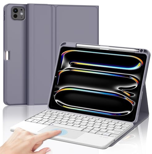IVEOPPE Teclado para iPad Pro 11 2024 11 Pulgada con Touchpad, QWERTY Español Ñ, Bluetooth Magnéticamente Desmontable Trackpad Funda Teclado con Portalápices para iPad Pro 11 M4, Morado Oscuro