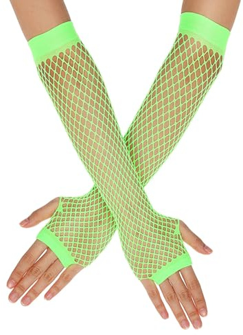 Lusofie Guanti a Rete Lunghi Verde Fluorescente Donna Eleganti Anni '80 Maniche a Rete Costume Festa a Tema Guanti a Rete Senza Dita in Pizzo Accessori Cosplay di Halloween Forniture