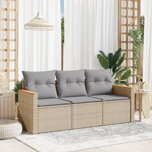 Homgoday 3-TLG. Gartenlounge Balkonmöbel Gartenmöbel Gartensofa Loungemöbel Sitzgruppe Gartenbank Loungesofa Sofagarnitur mit Kissen Ecksofa für Balkon Terrasse Beige Poly Rattan