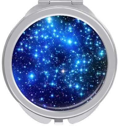 NHYDSPQ Make-up-Spiegel, Galaxie-Stern-Druck, Handspiegel, kleiner Kosmetikspiegel, kompakter Reise-Make-up-Meider