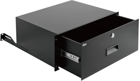 Tecmojo 4U Rack Drawer, Rack Mount for 19in Network/Server/AV Rack or Cabinet Enclosure, Lockable with Rear Support - Load-Bearing 22lb(10kg), with Cable Entry and Management Holes, Black