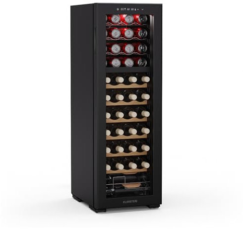 Klarstein Bovella 44 duo+ vinoteca - 44 botellas, 2 zonas, 5-18°c, control táctil, iluminación led, protección uv, independiente, nevera vinos