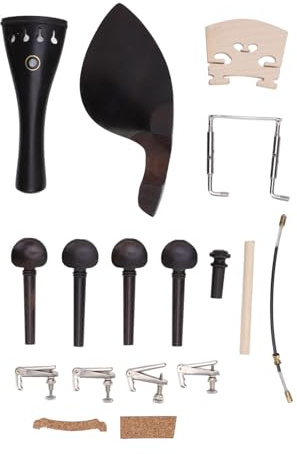 Violin Accessories Kit, 15-Piece Set for 3/4 and 4/4 Violins with Ebony Metal Tailpiece Replacement Parts for Beginners Professionals Students Performers