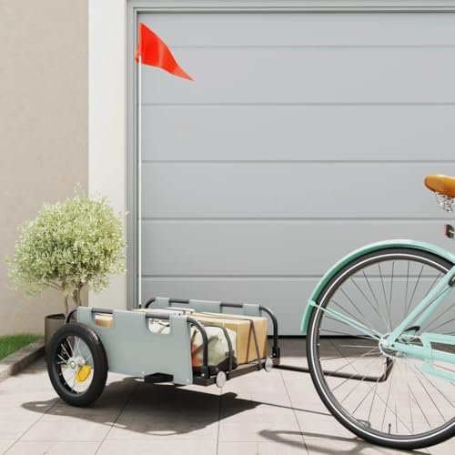 LAPOOH Fahrradanhänger Grau Oxford-Gewebe und Eisen, Fahrrad Anhänger, Lastenanhänger, Handwagen, Fahrrad-lastenanhänger, Lastenfahrrad