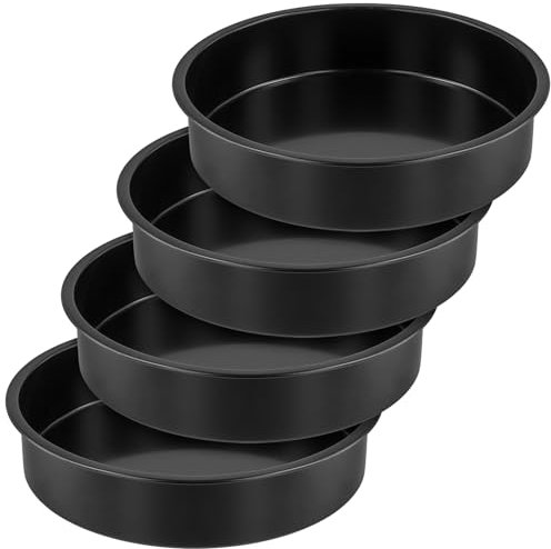 HEIHAK 4 PCS 8 Inch Black Round Cake Pans, Non-Stick Cake Baking Pans, Stainless Steel Small Cake Pans for Cheesecake Layer Cakes Vegetable Tart Pizza
