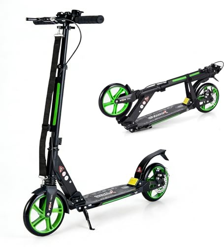 GOPLUS Kickscooter ab 8, Scooter Kinder, Cityroller klappbar & höhenverstellbar bis zu 100kg, Tretroller mit PU-Rädern, Klingel und Tragegurtel für Kinder Erwachsene (Grün)