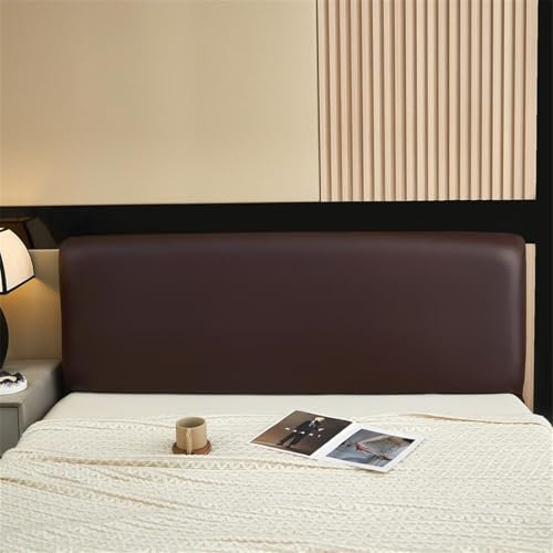 Momooda PU Leder Kopfteilbezug, Stretch Bett Kopfteil Schonbezug, Wasserdichter austauschbarer Bett Kopfteil Bezug, Kaffee, 220cm