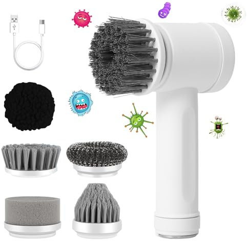 Power Spin Scrubber, Electric Spin Scrubber Cordless with 5 Replaceable Brush Heads, Handhold Electric Cleaning Brush for Kitchen, Bathroom, Window, Floor, Cars, Sink, Bathtub and Wall