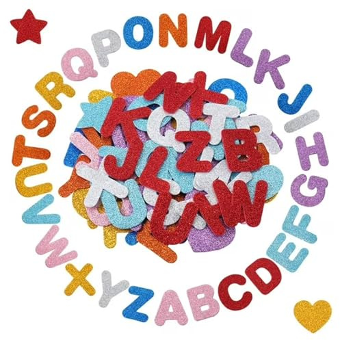 Buchstaben Aufkleber Groß - 208 Stück Buchstaben Sticker, Buchstaben zum Aufkleben, Funkeln Aufkleber, Bunte Glitzer Selbstklebend für Kartendekoration (Rose Silber Rot Orange Blaurot)