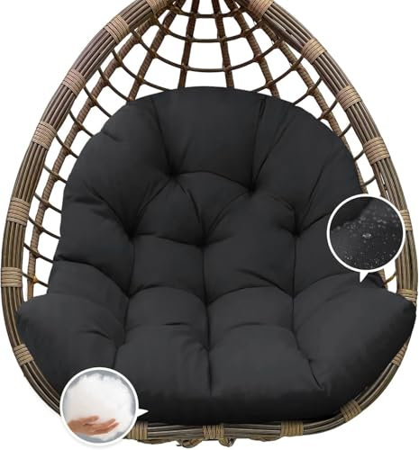 joomie Egg Swing Chair Cushion Replacement Waterproof 120x84x18 cm Thicken Outdoor Patio Hanging Basket Chair Cushions Removable Pad with Ties for Garden Cocoon Egg Hammock Chair, Black