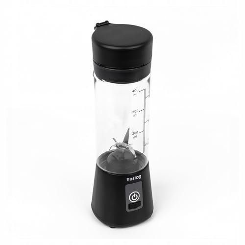 Huslog Batidora Portátil sin Cable 180W, 6 Cuchillas de Acero Inoxidable, 470 ml, USB-C/USB-A Recargable, Cierre de Seguridad, Asa de Transporte, para Smoothies y Batidos de Proteínas, Negro