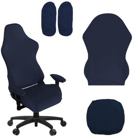 CAAGGMM Coprisedia Gaming Elasticizzata, 4 Pezzi Gioco Lavabili Copertura delle Sedia, Blu Navy Rivestimento Elasticizzato per Sedia da Ufficio, Gaming Chair Cover, per Chair da Computer, Chair Gioco