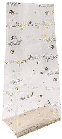 Ideen mit Herz Blockbodenbeutel | Folien-Druck gold | elegante Geschenk-Verpackung | Keks-Tüte | lebensmittelecht | 16 cm x 10 cm, 35,5 cm | 30 Stück (Viel Glück)