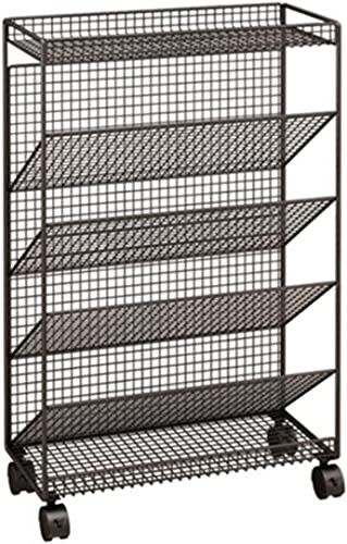 Bücherregal mit 6 Ebenen, stilvoller schwarzer Metall-Bibliothekswagen mit feststellbaren Rädern, perfekt für Bücher, Zeitschriften, Akten und Alben, 42 x 17 x 65 cm, Mehrzweck-Bücherwagen