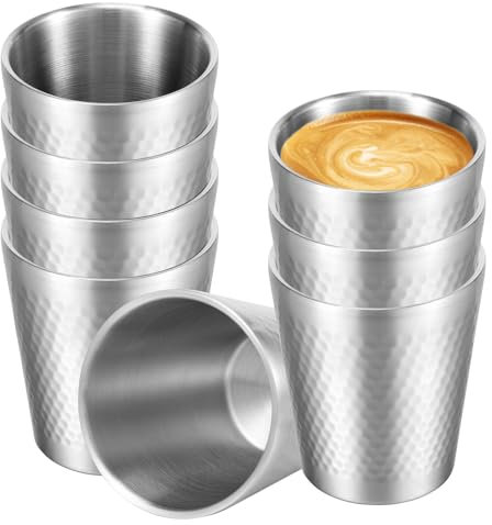 8 tazze in acciaio inox 304 da 300 ml, impilabili, a doppia parete, in metallo, per caffè, tè, latte (sliber)