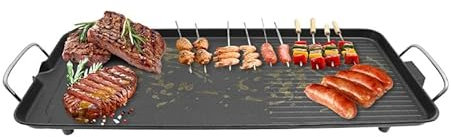 Barbecue elettrico da tavolo con superficie antiaderente, 1500 W, termostato, ciotola per olio e maniglie, 68 x 28 cm, griglia elettrica per interni ed esterni