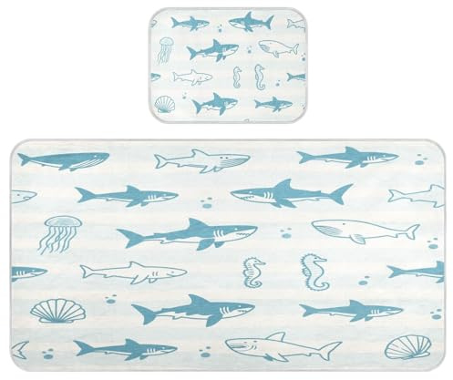 miaozhen Kühlende Baby-Matratze, Urin-Training, 71,1 x 132,1 cm, atmungsaktiv, Meerestiermuschel, Seepferdchen, Hai, Blau, Pads für Kinder und Erwachsene