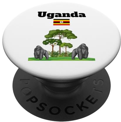 Uganda souvenir mountain gorillas in jungle Uganda flag PopSockets Adhesive PopGrip