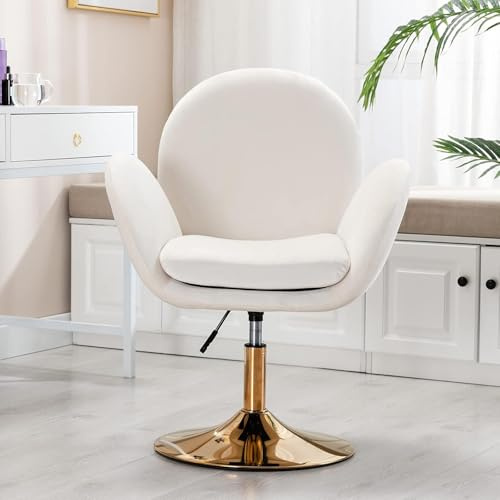 DAYALANE Poltrona Girevole Sedia da Scrivania in Velluto Poltrona Salotto Moderna Sedia da Ufficio Imbottita Poltroncina Regolabile in Altezza, Beige