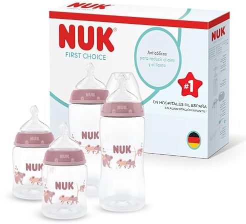 NUK First Choice Babyflaskor | 0-3+ månader | 150 ml & 300 ml | Anti-kolikmatningsflaska | PP | Temperaturindikator | Koala | 4 stycken