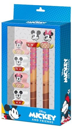 Disney Topolino e Minnie Mix-Confezione di Penna a Gel Cancellabile + Matita Eterna + 4 Gomme, Blu, 14 x 23 cm