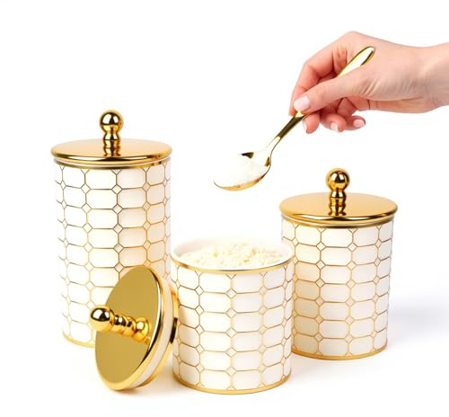 3-Piece Canister Set, Airtight Pantry & Kitchen Countertop Storage Containers, BPA-Free Plastic Sealed Jars for Flour Sugar Coffee Tea Grain Storage Farmhouse Organizer for Home Moving Kitchen Tidying