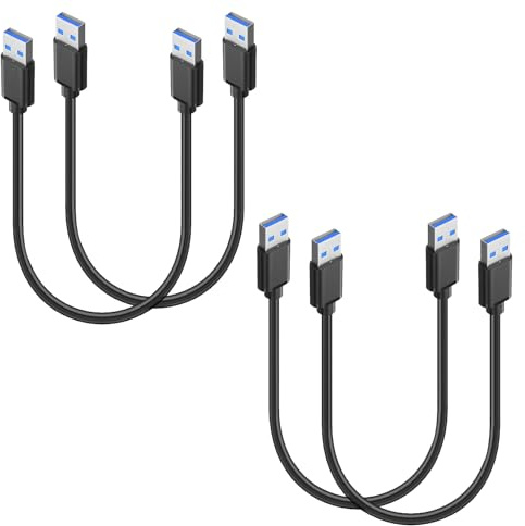 4 Stück USB 3.0 Hochgeschwindigkeitskabel, 0,5m USB A zu USB A Kabel, 5Gbps Datenübertragung Flachkabel Set für Stick, Laptop, Drucker, Festplatte, robustes Design, stabile universell kompatibel