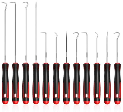 12 Stück Pick und Haken Set, Chrom-Vanadium-Stahl Haken Werkzeug Universal Rot Wellendichtring Werkzeug Mini Haken-Satz für Öl-Ringe O-Ring Dichtung Auto Schläuchen
