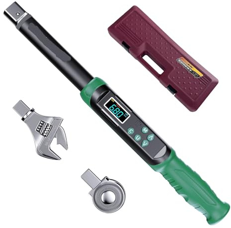 TIEOAXFT Digital Torque Wrench with Interchangeable Heads Precision Adjustable6.8-135Nm(5-99.6ft.lb) Ratchet & Open-End