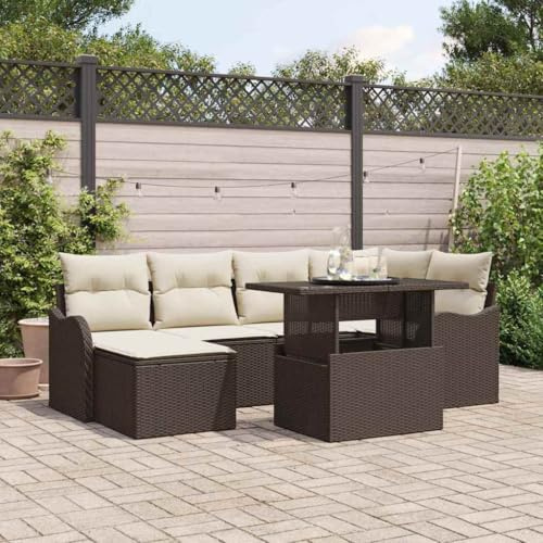 QZZCED Modernes Rattan-Sitzgruppe für den Außenbereich, mit Tisch aus gehärtetem Glas und abnehmbaren Kissen, elegantes Garten-Set für Terrasse und Terrasse, Ecksessel, Sofas,