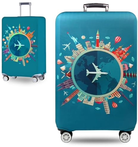 COYUN 1 Pièce Protection Valise, Elastique Housse de Valise, Housse de Protection pour Bagages Lavable, Bagage de Voyage Couverture, Convient aux Bagages de 22 a 24 Pouces(S, Motif Avion Vert)