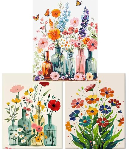 Yunruily 3er set Blume Diamond Painting Erwachsene - Blume 5d Diamond Painting,Diamond Paintings Blumen Geeignet Als Geschenk zur Entspannung und Als Wanddeko 30x40cm