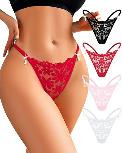 neikuxia G String Thongs for Women T back Lace Panty Womens Underwear Seamless Low Waist No Show Thong Underwear Breathable Cheeky Sexy Panties Pack M