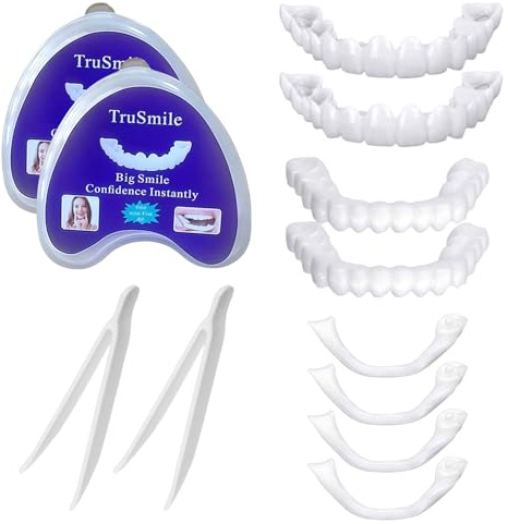 THXFUNAREA 2 Pares Carillas Dentales Ajustables, Dientes Postizos Temporales,Dentaduras Superior e Inferior Instantáneas, con Mini Pinzas Para el Blanqueamiento de Dientes Con Cobertura Imperfecta