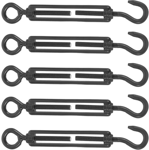GRADENEVE Set 5 Pezzi Tenditore per Cavi in Acciaio Inox 304 Nero, Regolabile e Resistente per Uso Domestico e Stendibiancheria, Tendicavo Versatile e Robusto