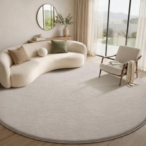 Sour Lemon Teppich Wohnzimmer Sandbeige Teppich Flauschig 120 cm Rund | Kurzflor Bettvorleger Waschbar Rutschfest Weich Teppiche Gegend Läufer Carpet für Schlafzimmer Kinderzimmer Flur Eingang