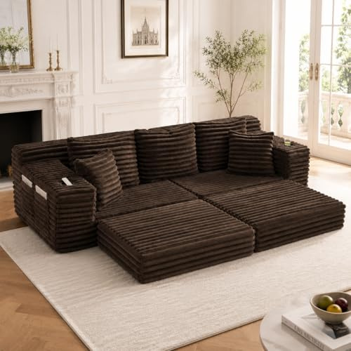 Yihomfy 273 cm Divano letto componibile a 3 posti, divano componibile multi-pieghevole con schienale alto, divano pieghevole da montare con cuscini, 2 portabicchieri e tasche laterali