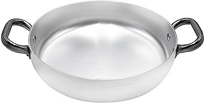 Pentole Agnelli Linea Alluminio 3 mm Professionale Tegame con Due Maniglie Inox, Argento, 30 cm