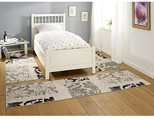 HANSE Home Tappeto con paracolpi per Letto, 3 Pezzi: Tappeto a Pelo Corto, Effetto Moderno, per Camera dei Bambini, Camera da Letto, Colore Nero e Rosso, 2 x 70 x 140 cm, 1 x 70 x 240 cm