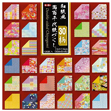 Toyo 018061- Carta reversibile Washifu Chiyogami per origami, Ryoumen Chiyogami Zukushi 7,5 cm x 7,5 cm