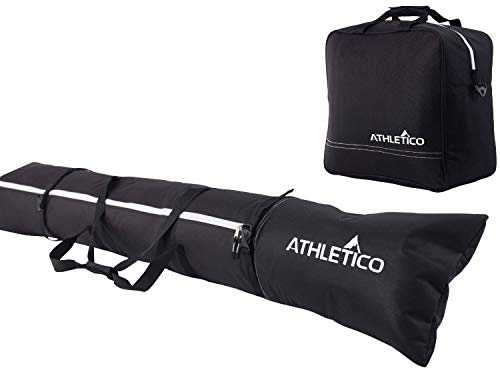 Athletico Padded Ski Bag Combo - Ski Bag & Separate Boot Bag - Store & Transport Skis Up to 200 CM and Boots Up To Size 13 - Padded to Protect All Your Ski Gear and Equipment for Travel (Black)